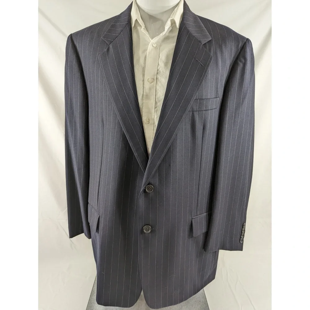 Mens Hickey Freeman Bespoke‎ Blazer Sport Jacket Wool 44R Blue Pin Stripe Flaw